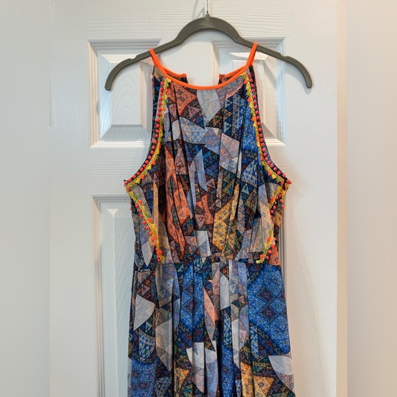K1. Ranna Gill Condesa Maxi Dress Patchwork Blue Studded Summer Vacation Resort - Picture 6 of 10